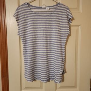 C&C California T Shirt Womens Size Large Blue Striped Short Sleeve 100% Linen